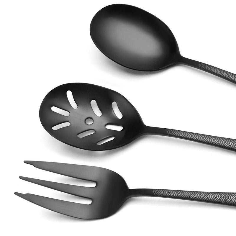 sharecook Matte Black Serving Set, sharecook 5-Piece 18/0 Stainless Steel Large Hostess Set with Round Edge, Satin Finished, Dishwasher Safe -Spoons, Forks,Butter Knife& Slotted Spoon - Image 3